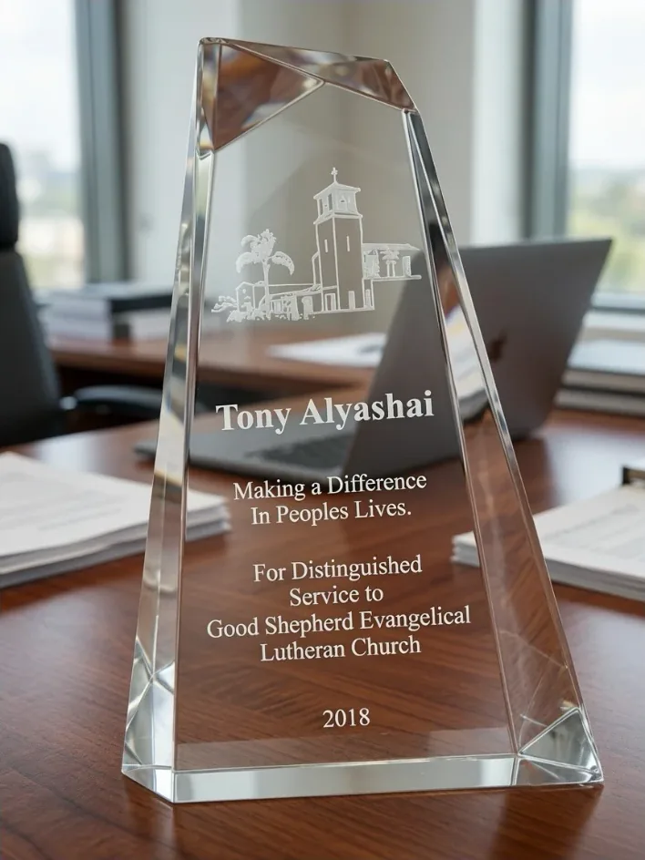 The 2018 Distinguished Service Award the church presented to Tony Alyashai